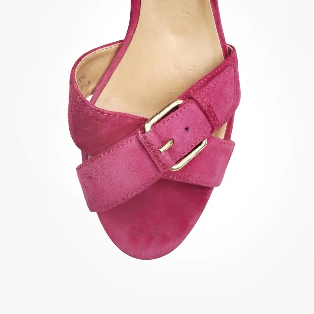 J.Crew Vintage Y2K Fuchsia Suede Made in Italy Ankle Strap Cone Heel Sandals